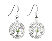 Tree of Life Earrings with Green Stone - S33230